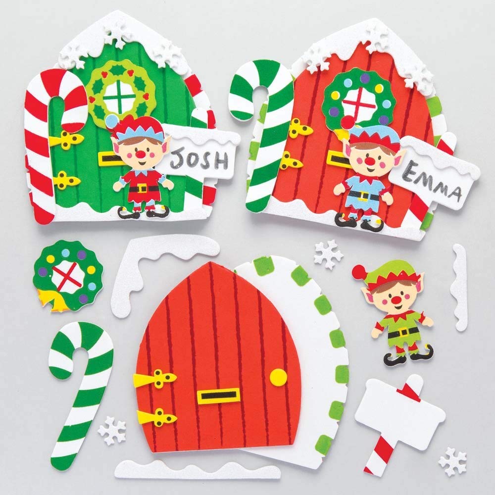 Baker Ross AR738 Elf Door Kits (Pack of 4) for Kids Christmas Crafts and Decorations, Assorted