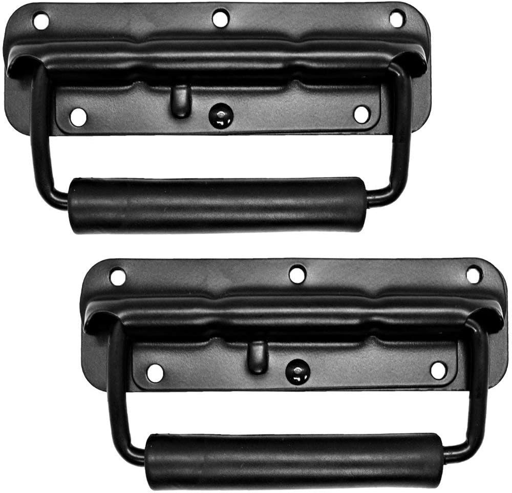Set of 2 Speaker Cabinet Handles Surface Mount Spring Loaded PA Flip Black Metal Handle 5 9/16" X 1 3/4": Home Audio & Theater