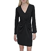 DKNY Womens Long Bell Sleeve V-Neck Twist Front Mini Dress