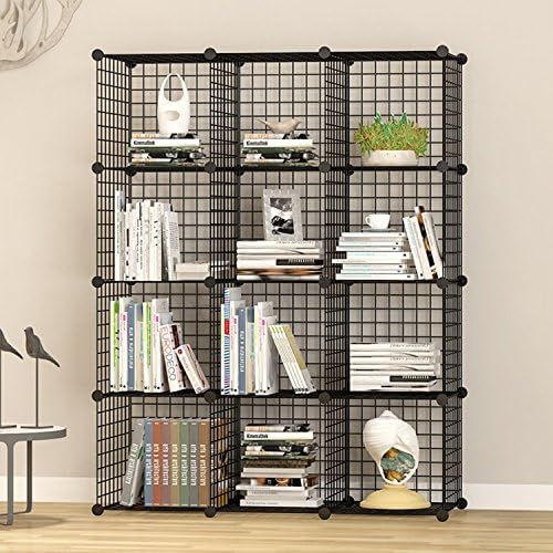 VuHom Metal Wire Storage Cubes, Modular Shelving Grids, DIY Closet Organization System, Bookcase, Cabinet (12 Cubes)