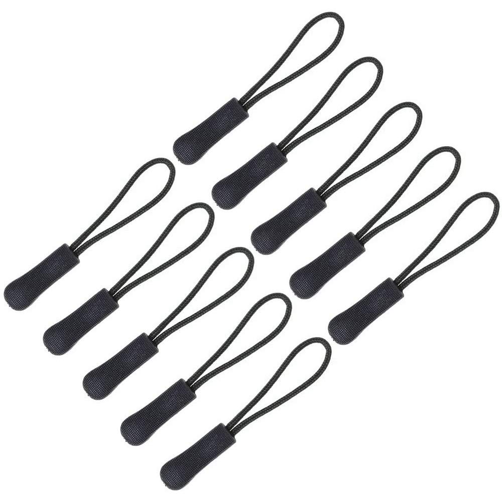 POFET 10pcs Zip Tags Cord Pulls Zipper Extension Zip Slider Black