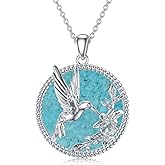 BETHZA Hummingbird Necklace 925 Sterling Silver Gemstone Humming bird Pendant with Flower Animal Jewelry Gifts for Women Wife