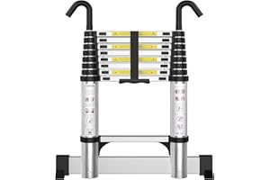ARCHOM Telescoping Ladder with Hooks 8.5 FT - Aluminum Telescopic Ladder with Stabilizer - Retractable Extension Ladders for Home Loft Roof RV Work with EN131 Certification - 330lbs Max Capacity