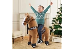 WondeRides Ride on Horse Riding Horse Pony Cycle Toy, 30.1 Inch Height Riding Pony Ride Plush Rocking Mechanical Walking Animal with Wheels No Battery Size 3 for Kids 3 to 4 Years M345