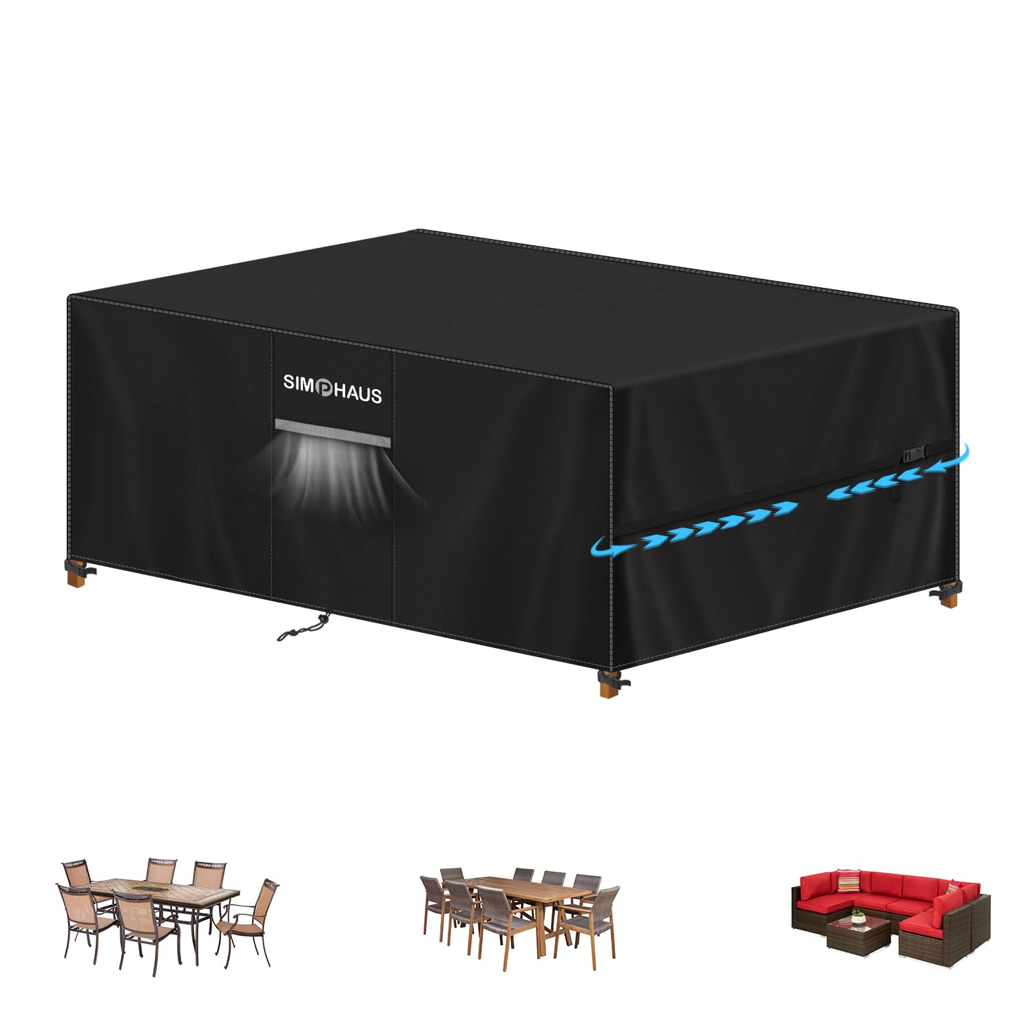 SIMPHAUS Outdoor Furniture Covers Waterproof Garden Furniture Covers,Garden Sofa Cover,420D Oxford Patio Furniture Covers for Outside Garden Furniture,Table and Chairs,Rattan Furniture 185x110x74cm