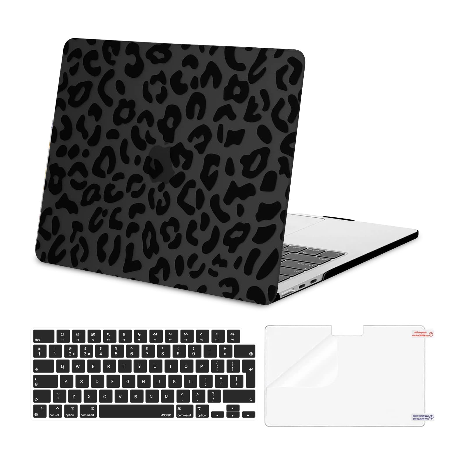 MOSISO Compatible with MacBook Air 13 inch Case M5 M4 M3 M2 2026-2022 A3449 A3240 A3113 A2681 13.6-inch Liquid Retina Display, Leopard Grain Hard Shell Case&Keyboard Cover&ScreenFilm, Black