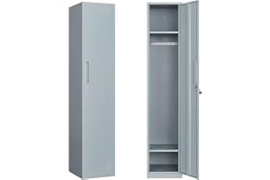 Yizosh Metal Lockers for Employees with Keys, 71" Employees Locker Storage Cabinet with 1 Doors, Tall Steel Storage Locker for Gym, School, Office(1 Door, Gray)