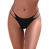 SHEKINI Womens Cut Out Thong Bikini Bottoms Low Waisted Strappy Swim Briefs