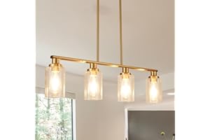 KPIOK Kitchen Island Lighting, 4-Light Dining Room Light Fixtures Over Table,Gold Linear Chandelier for Dining Room Hanging,Pendant Lights Kitchen Island with Clear Glass Shade