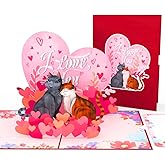 PIECE GIFT - Cat Valentines Card - 3D Pop Up Valentines Day Card for Husband, Wife, Him, Her, Boyfriend, Girlfriend, 6x8 in Valentine Pop Up Cards for Adults - Anniversary Cards Perfect for Cat Lovers