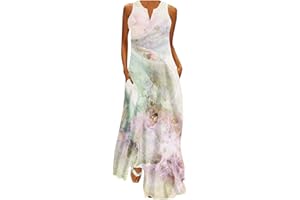 Attine Plus Size Maxi Dresses for Women 2024 Summer Beach Dress with Pocket V Neck Sleeveless Sundress Boho Floral Long Dress