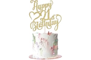 AROKIPPRY Gold Glitter Happy 21st Birthday Cake Topper - 21 Anniversary/Birthday - Hello 21, Cheers to 21 Years,21 & Fabulous Cake Topper Party Decoration