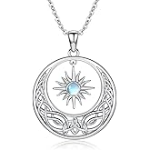 Silikepa Sun and Moon Necklace for Women 925 Sterling Silver Sun and Moon Pendant Necklace Celtic Necklace with Moonstone Jewelry Gift for Women