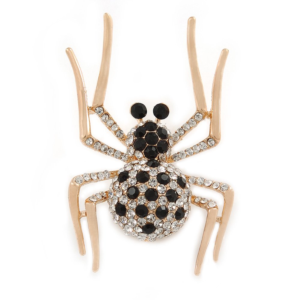 Black/Clear Crystal Spider Brooch - 55mm L