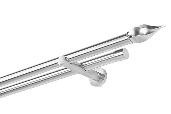 Dekobase Vorhang Gardinenstange Metall Almeria Wand Montage 2 läufig komplett Set, 20 mm Ø, Edelstahl-Optik, 110 cm