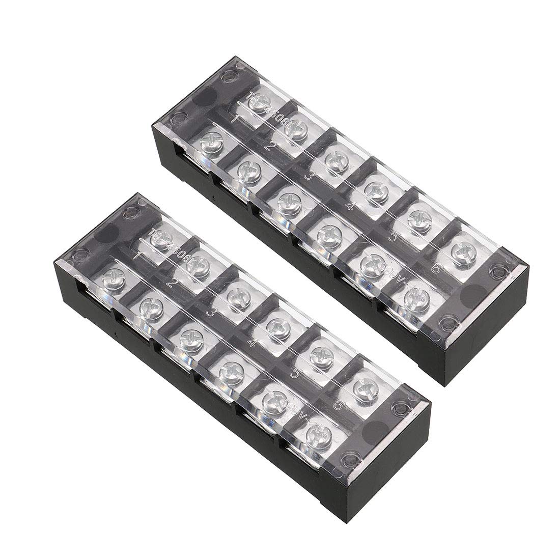 sourcing map 2 Pcs 6 Positions Dual Rows 600V 45A Cable Barrier Block Terminal Strip TB-4506L