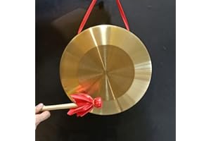 LOONELO Gong Instrument with 12.6inch(32cm),Chinese Traditional Percussion Instrument Brass Gong with Wooden Mallet and Red Ribbon for Home Office Celebration