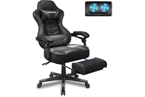 ELECWISH Gaming Chairs with Massager, Computer Gamer Chair with Footrest for Adults High Back Reclining Ergonomic Computer Desk Chair with Armrest, Headrest and Lumbar Support PU Leather (Grey)