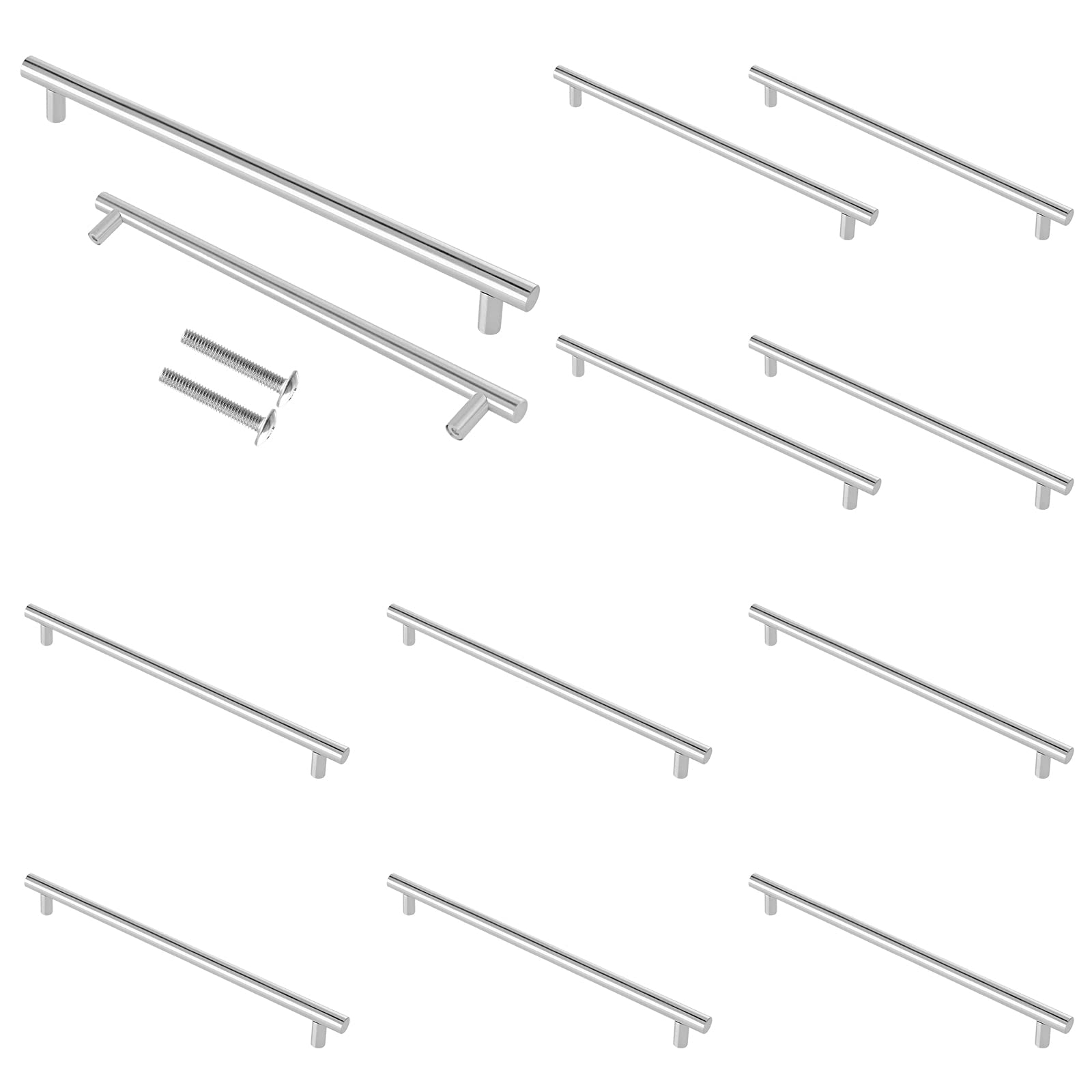 Cjueiom 12 Pack Nickel Handles - 160mm Cupboard and Wardrobe Pulls, 250mm Length Stainless Steel Drawer Handles for Bedroom and Kitchen Cabinets