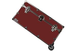 C&N Footlockers - Large Undergrad Storage Trunk w/Wheels - Made in the USA - Only STEEL Footlocker on Amazon - Durable Chest with Lid Stay - 32 x 18 x 16.5 Inches (Maroon)