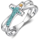 Cujiesp Mustard Seed Rings 925 Sterling Silver Turquoise Jewelry Cross Ring Mustard Seed Gift for Women