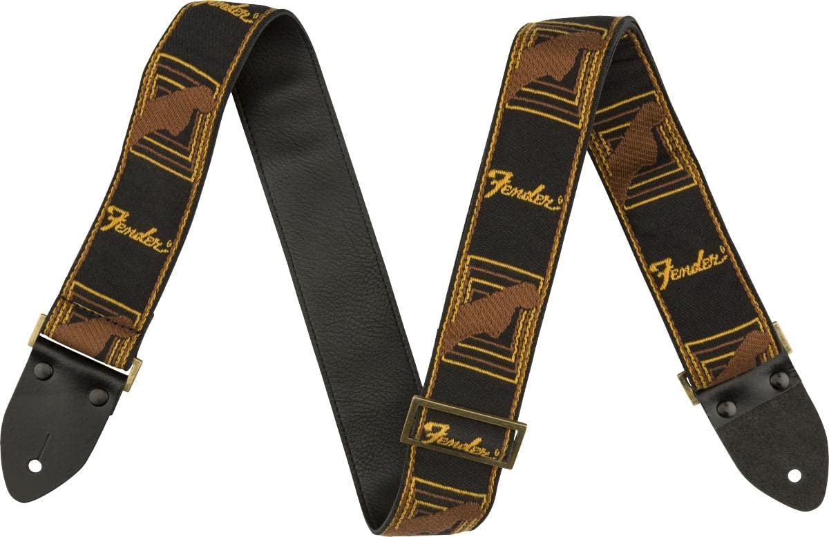 Fender® Legacy Vintage Monogram Guitar Strap Guitar Strap - Black/Brown/Yellow. Suitable for Electric, Acoustic & Bass Guitars.