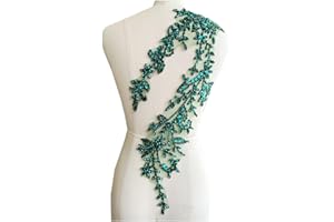 PLUNE Handmade Shining Acrylic Rhinestones on lace Applique Sewing Beads Stones Trim Patches Accessories for Wedding Dress (Deepgreen)