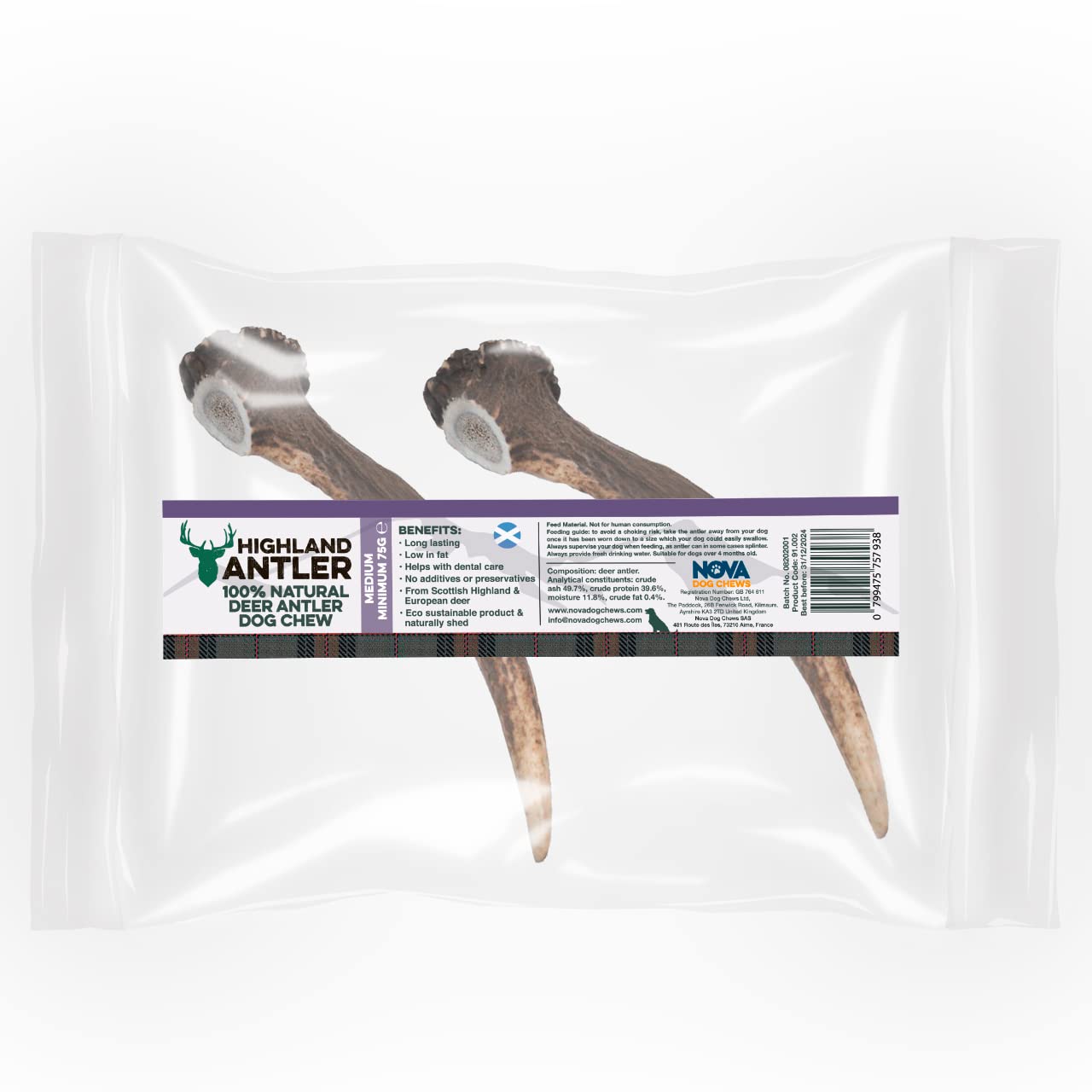 Highland Antler Medium Chews For Dogs Pack of 2 Horns Organic Chew Dog Toy