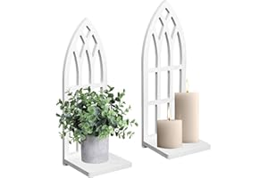 HPC DEC R OUR HAPPY PLACE HPC Decor Candle Sconces Wall Decor Set of 2- Handmade Wall Sconce Candle Holder- White Window Shape Wood Wall Home Decor- Farmhouse Wall Decorations for Living Room, Bedroom, Bathroom, Dining Room