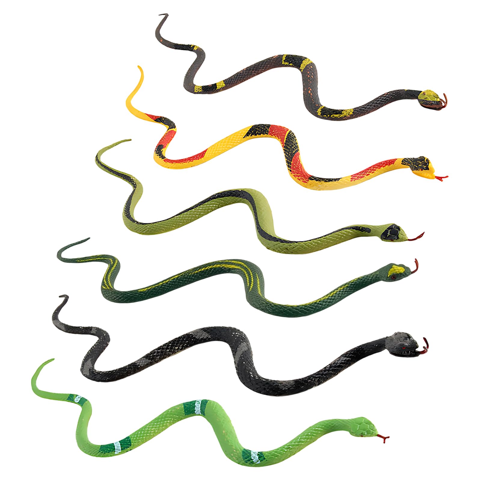 Snake Toy Set, 6 Realistic Rubber Snakes, Garden Deterrent and Children's Imaginative Play, Multicoloured Fake Snake Collection