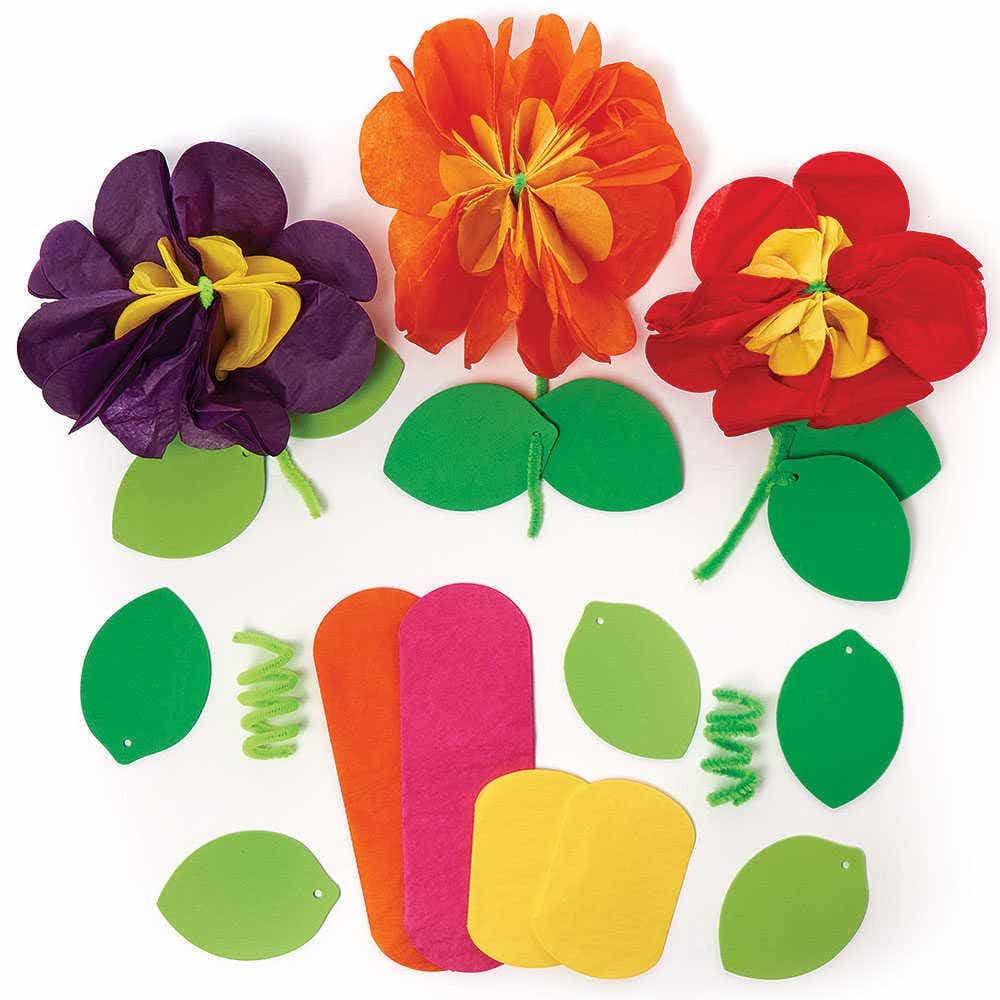 Baker Ross FC745 Flower Tissue Paper Kits - Pack of 6, Craft Kits for Kids, Paper Crafts, Kids Flower Decorations
