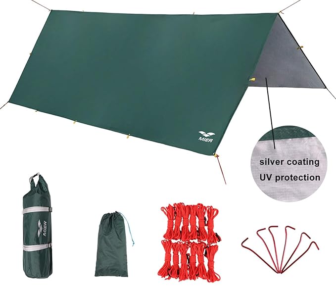 MIER Waterproof Hammock Rain Fly Lightweight Tent Tarp Camping Backpacking Tarp Shelter, 6