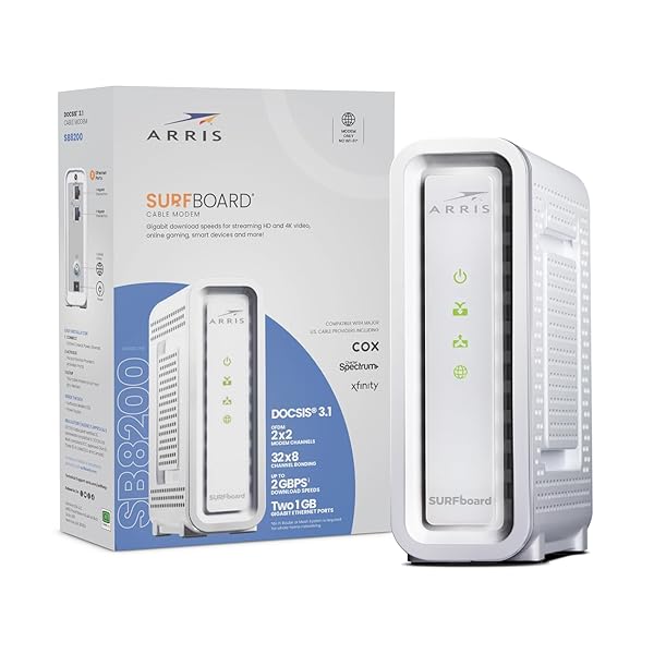 ARRIS (SB8200) – CABLE MODEM – FAST DOCSIS 3.1 32X8 GIGABIT CABLE MODEM , APPROVED FOR COMCAST XFINITY, COX, CHARTER SPECTRUM, & MORE | 1 GBPS MAX INTERNET SPEED, 4 OFDM CHANNELS