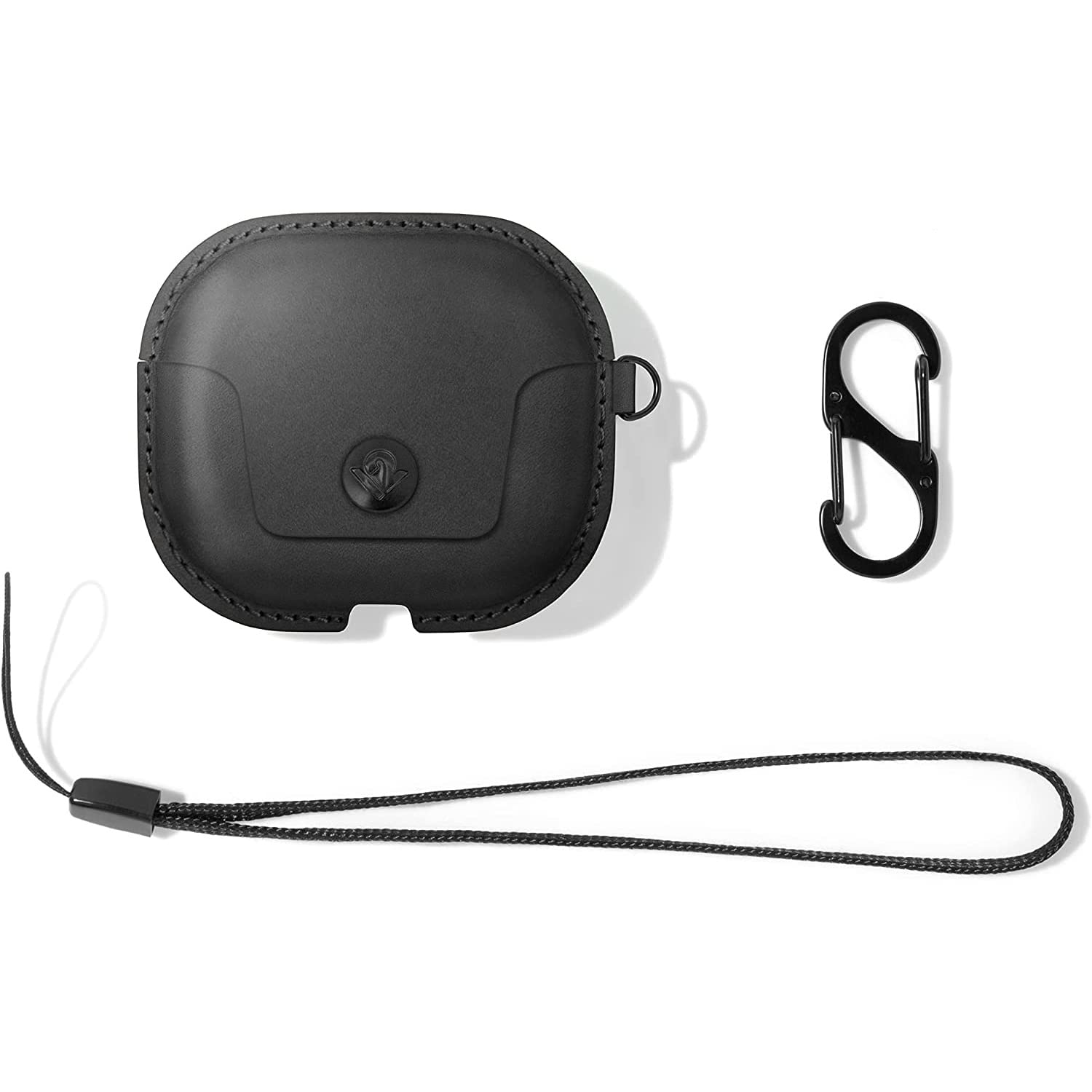 Twelve South AirSnap Gen 3 | Leather Protective Case/Cover with Loss Prevention Clip and Optional Carry Strap for AirPods Gen 3, Black