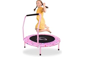 JOMIFIN 38 Inch Trampoline for Kids Folding Mini Toddler Trampoline with Handle Safety Protective Pad Cover Jumping Mat Indoor/Outdoor Round Bounce Jumper Best Gift Shark Pattern