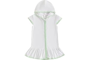 Licupiee Girls Hooded Terry Coverups One Piece Swimsuits Beach Stripe Trim Zip Up Fly Sleeve Swim Cover Up Swimwear
