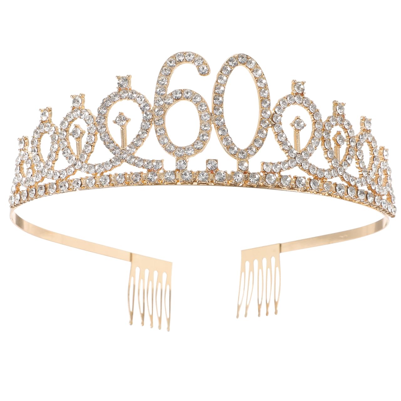 Crystal Rhinestone 60th Birthday Tiara Crown with Hair Comb 60th Birthday Tiara Wedding Anniversary Jewelry (Golden)