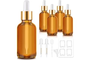 Bumobum 30ml Amber Dropper Bottles (5 Pack) - Glass Essential Oil Bottles with Dropper & Labels for Tinctures