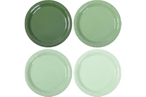 AimFun Sage Green Paper Plates Gradient Green Party Plates 7”Disposable Round Dessert Plates for Birthday Wedding Bridal Baby Shower Christmas Party Supplies 4 Colors (24)