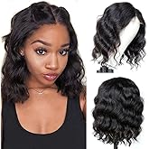 Unipearl Bob Wig Human Hair Body Wave Lace Front Wigs Human Hair 4x4 HD Lace Closure Wig 12 inch 180% Density Pre Plucked Short Bob Wigs for Women Wet and Wavy (12 inch, Natural Black)