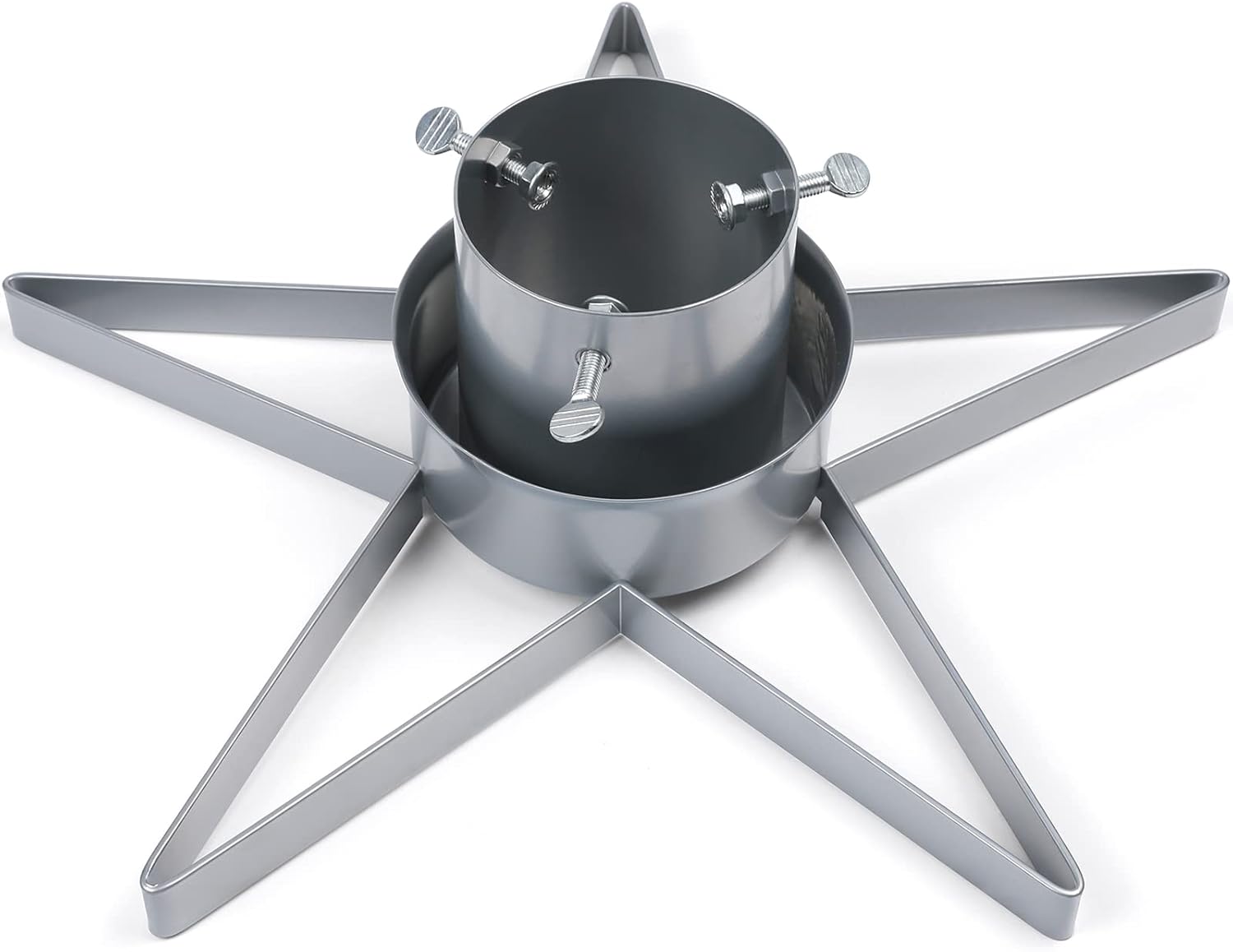 Tree Stands - Esplorilo Christmas Tree Stand for Real Tree, Adjustable Steel Tree Holder for Live Christmas Tree fits up to 6 Ft, Star Design Christmas Tree Stand Base for Xmas Tree Decoration Silver