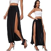 Women's Elastic Waist High Split Wrap Flowy Long Maxi Skirt Plain Side Slit Beach Party Maxi Skirts Renaissance Costume