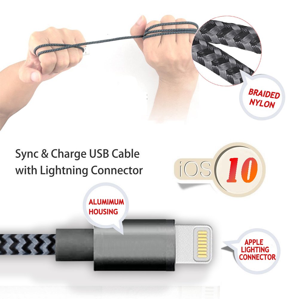 Froggen Chargeur Phone Cable Phone 3M [Pack de 2] Chargeur pour Phone Rapide Cordon vers USB Compatibilité pour Phone XS XR Max X 8 Plus 7 Plus 6s Plus 6 6plus Se 5c 5s 5,Pad Pro,Air,Mini-Gris&Noir