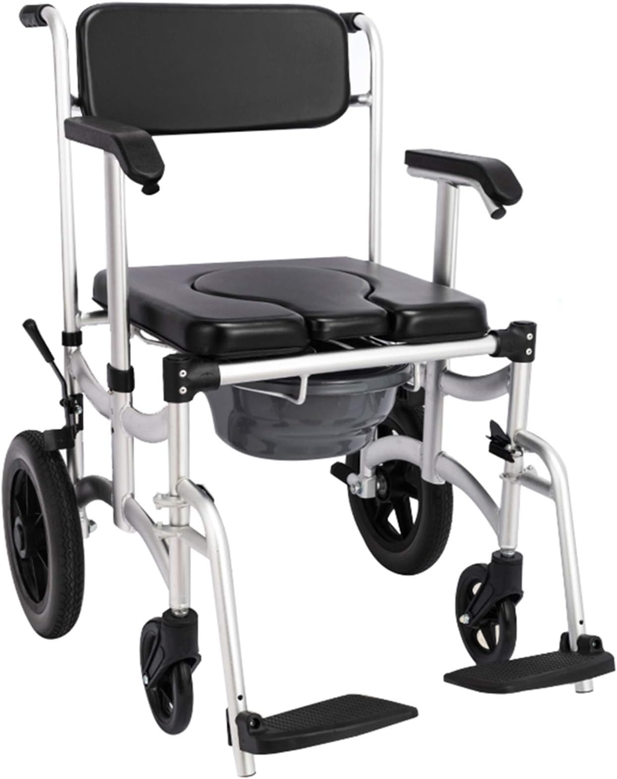 Over The Toilet Wheeled Commode,Rolling Shower Commode Chair with Locking Wheels and Removable Footrests，Load -200kg (440 Lbs)