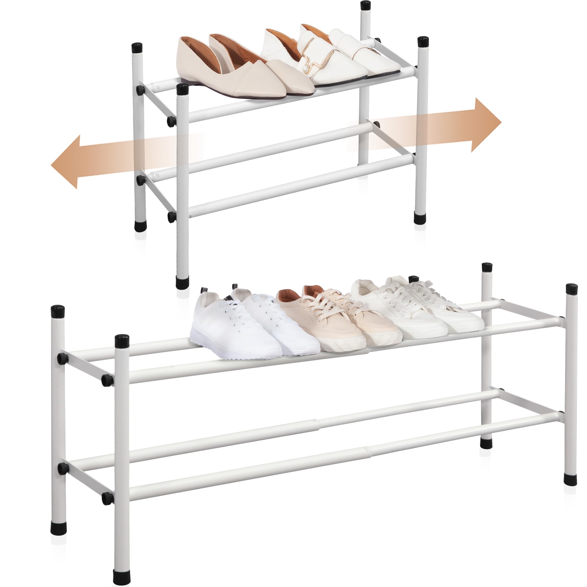Photo 1 of STORAGE MANIAC Expandable Shoe Rack, Stackable Shoe Rack for Closet, Small Shoe Rack Organizer for Entryway, Adjustable Shoe Rack for Garage, Shoe Rack for Front Door, Metal Shoe Rack, White 2 Tier