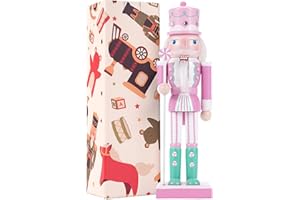 VorFor 10" Christmas Decorations Nutcracker Ornaments,Traditional Wooden Nutcracker Figures Soldier,Festive Collectible Christmas Nutcracker Doll Gift forTable Desktop Fireplace(Pink)