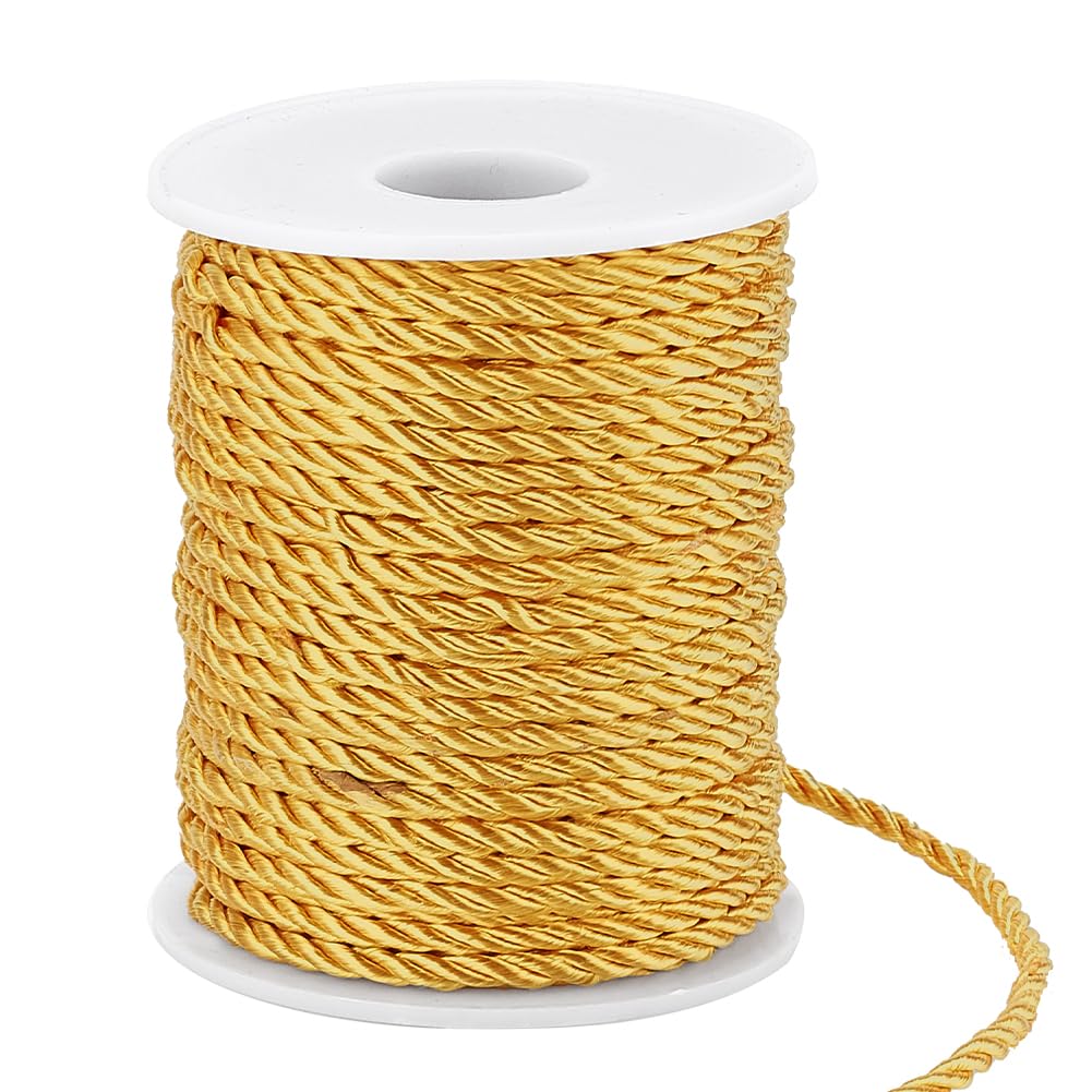PH PandaHall 30m Gold Yellow Twisted Cord, 3-Ply Silk Cord 3mm Graduation Honor Cords Gift Wrapping String Braided Cords Decorative Rope for DIY Crafts Wedding Home Decor Costumes Bag Handles