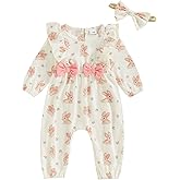 Doqcey Newborn Baby Girl Easter Clothes Bunny/Duck Ruffle Sleeve Romper Jumpsuit with Headband One Piece First Easter Outfit