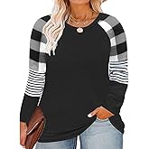 TIYOMI Plus Size Tops Women Raglan Long Sleeve Colorblock Leopard Flowers Camouflage Shirts Autumn Fall Winter Spring Soft