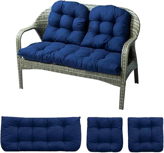 Indoor Outdoor 3 Piece Bench Cushion Set 43 Wicker Settee Cushion With 2 Backrests Patio Wicker Seat Cushions Loveseat Recliner Cushions Navy Amazon Ca Home Kitchen